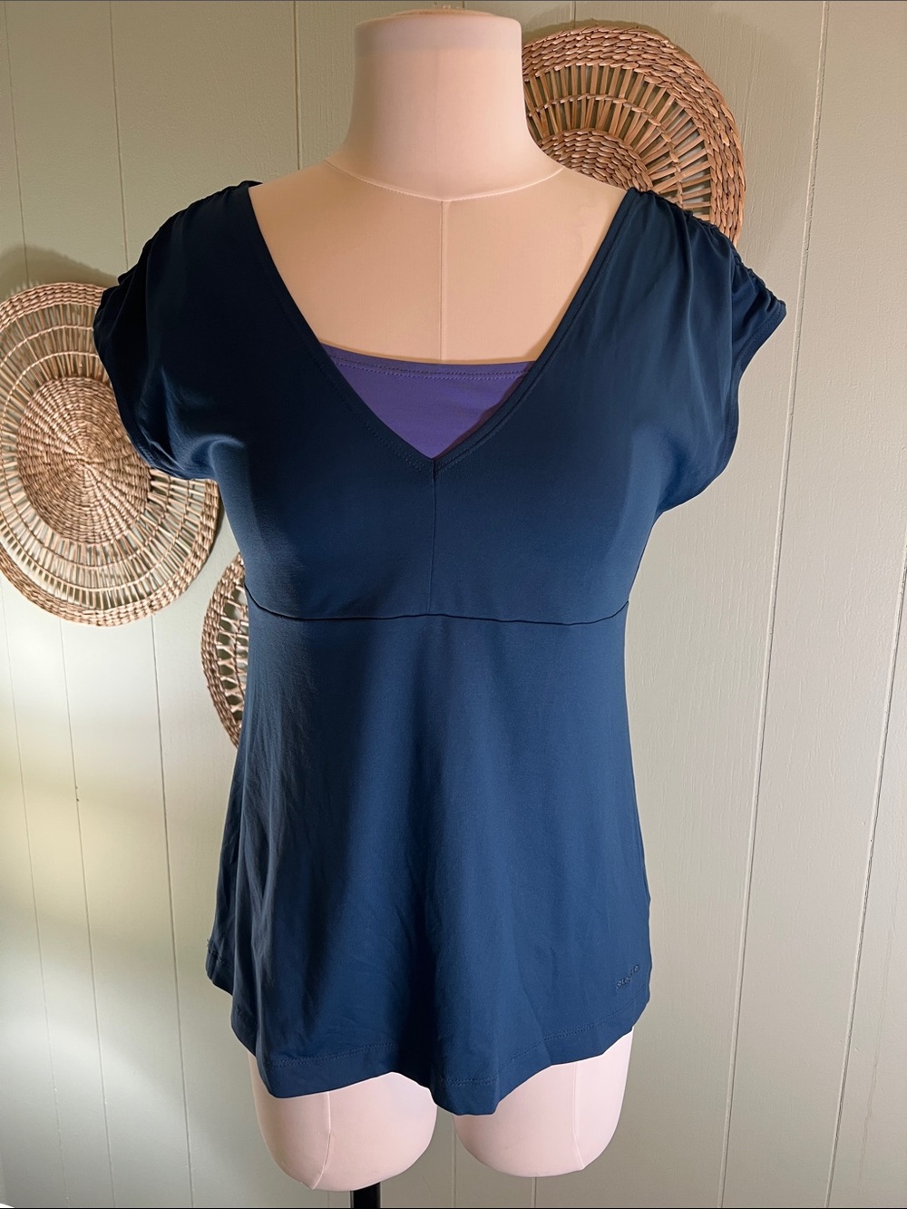 Patagonia Navy V-Neck Layered Tunic with Purple Insert